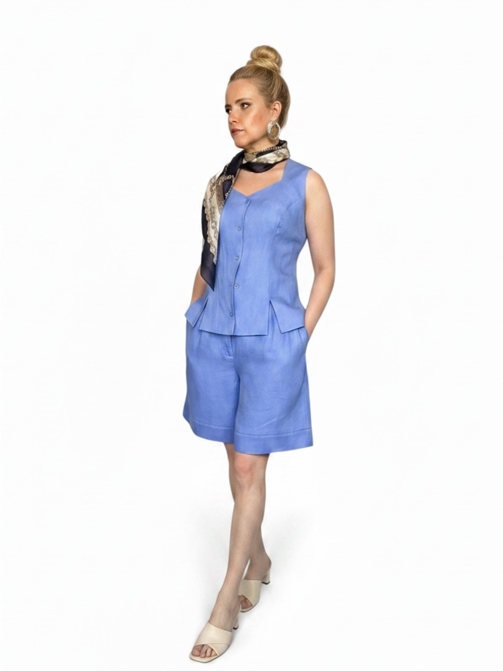 Laura Ashley Light Periwinkle 100% Linen Blue Two Piece Set Size 6